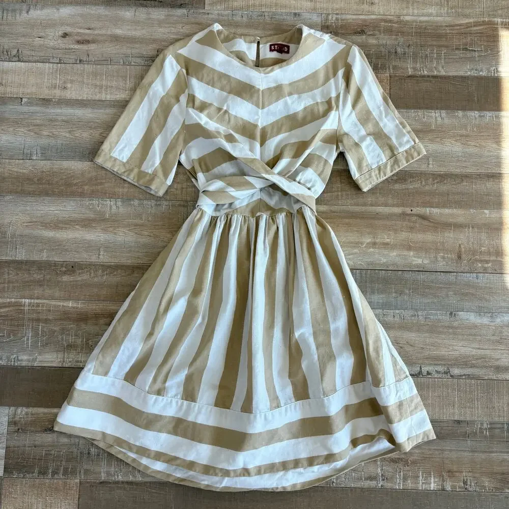 Staud York Cotton-Linen Dress Cream and Beige Size XS - Picture 2 of 8